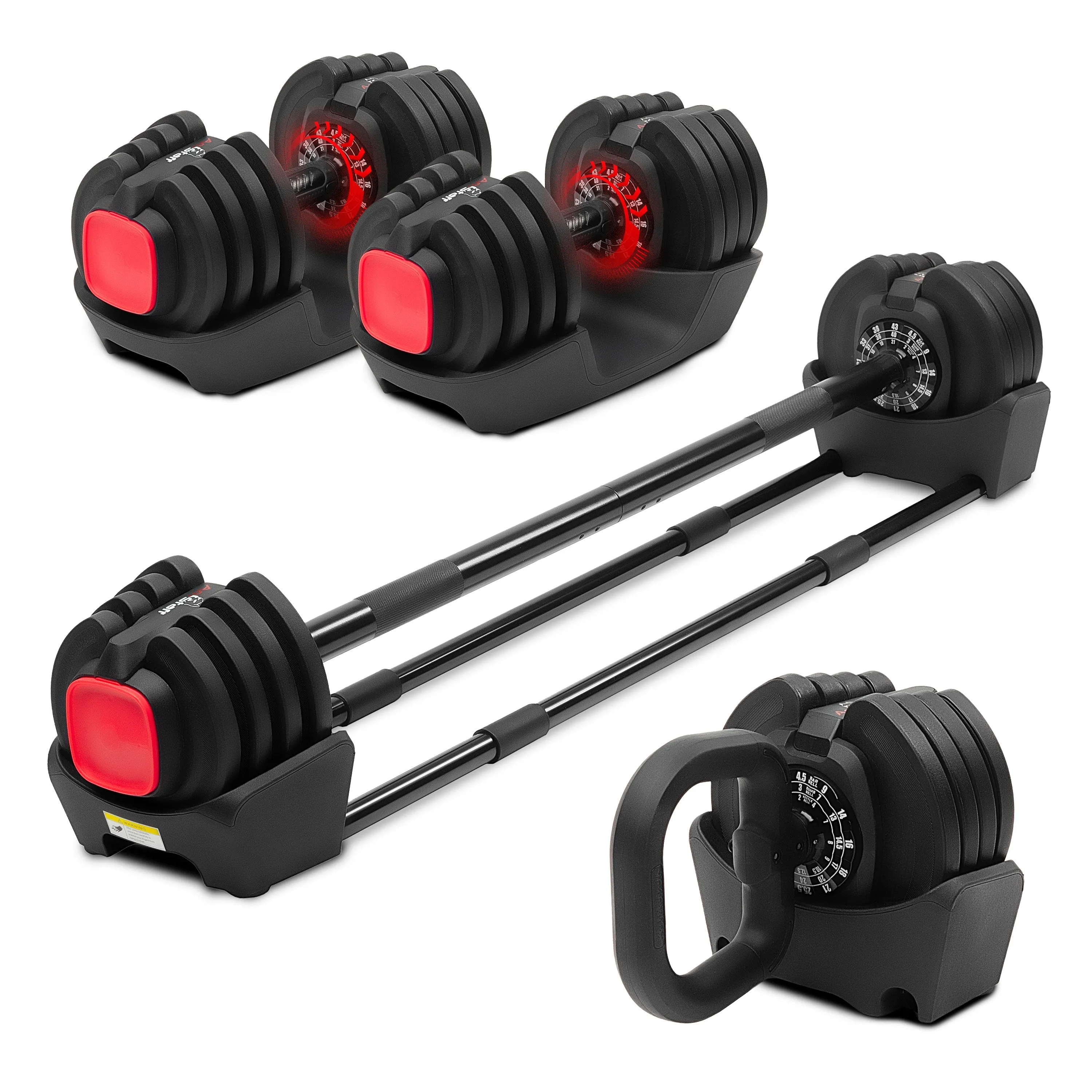 AmStaff Fitness 3-in-1 Adjustable Dumbbell/Kettlebell/Barbell Set (2-43lbs)