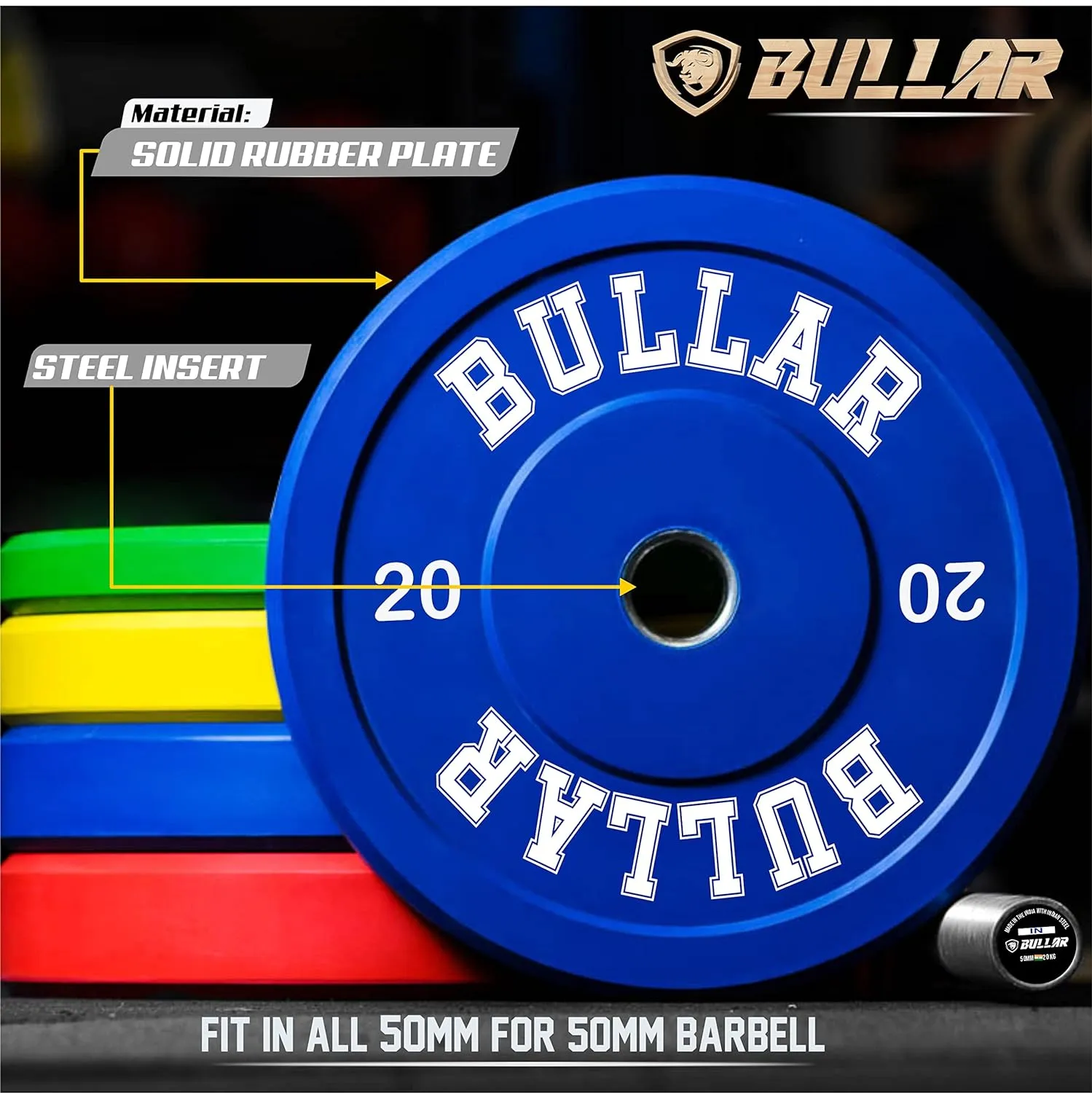 Bumper plates with olympic barbell (70 KG SET(20x2 10x2 5x2))