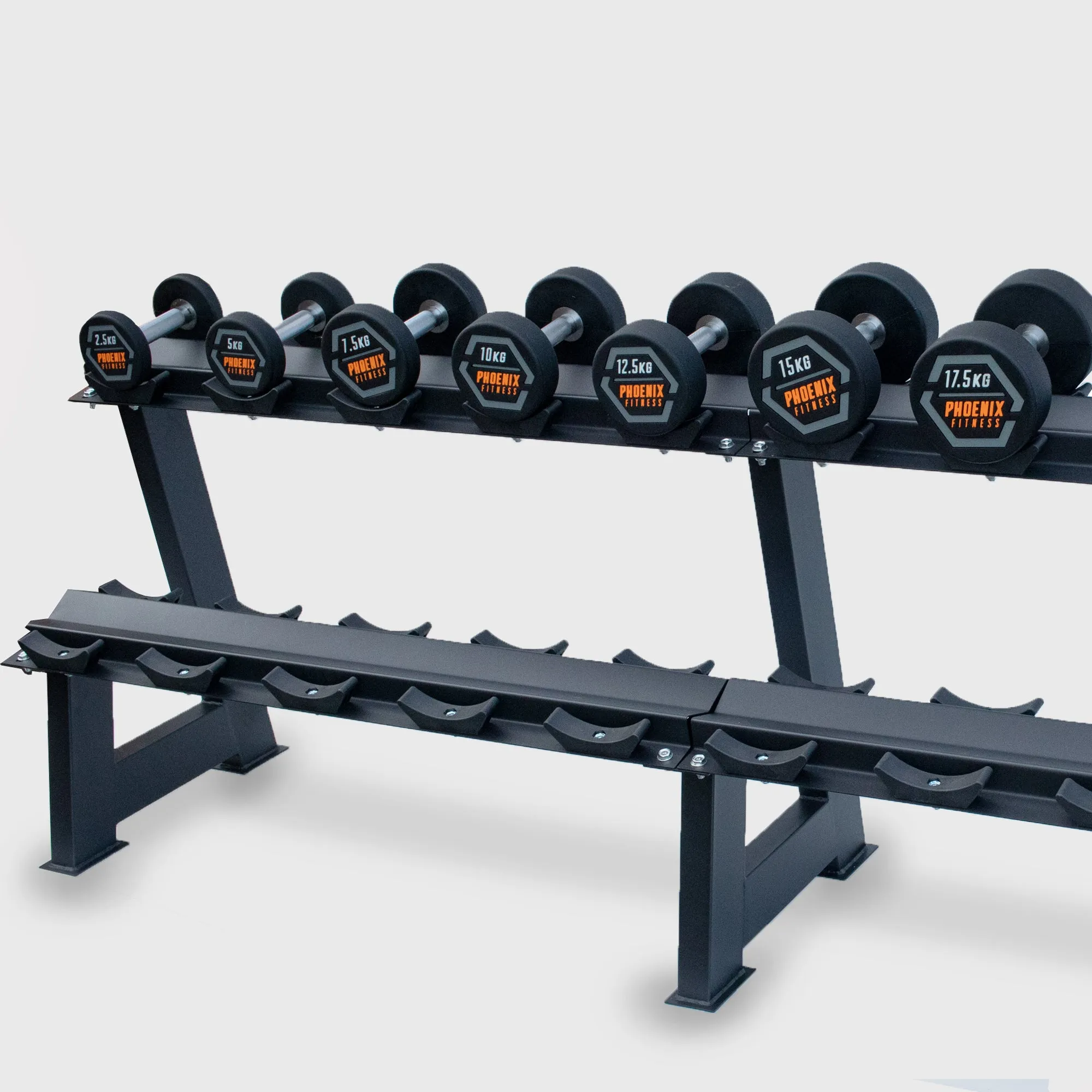 Complete Rubber Dumbbell Set 2.5 - 25kg with Dumbbell Rack