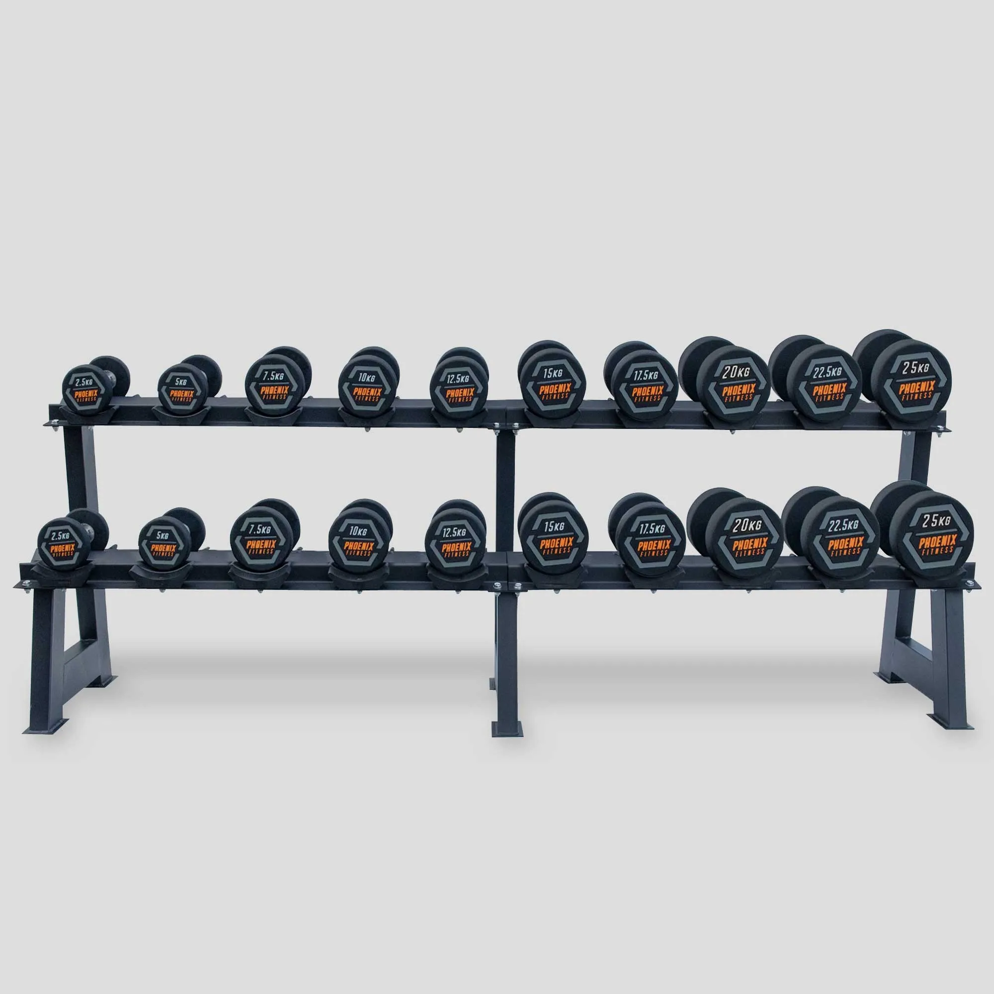 Complete Rubber Dumbbell Set 2.5 - 25kg with Dumbbell Rack