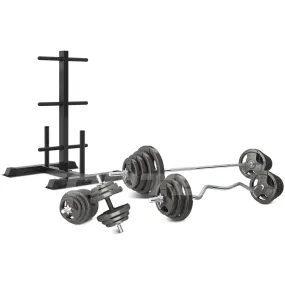 CORTEX 90kg Tri-Grip 25mm Standard Barbell Weight Set with Weight Tree