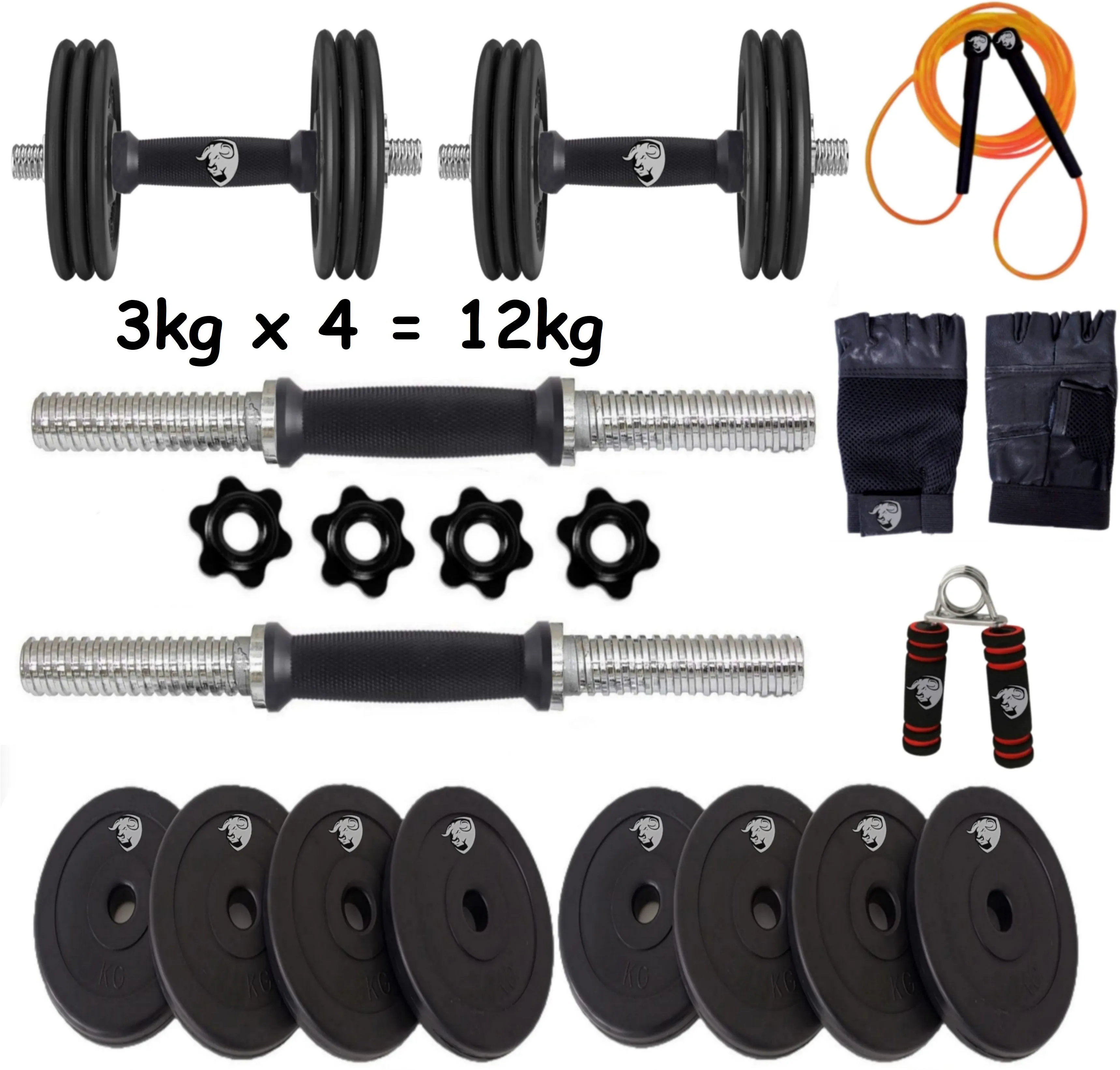 Dumbbells Set | Home Gym Set With 12Kg PVC Plates | Dumbbell Rods | Accessories