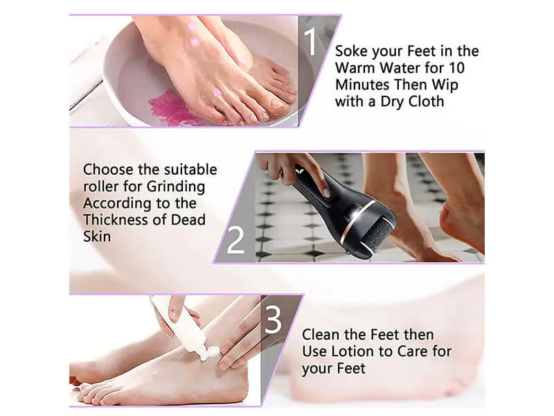 Electric Foot File Pedicure Set with 3 Rollers