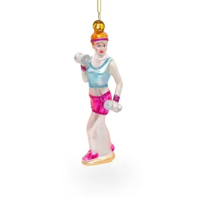 Fit Girl Exercising With Dumbbells - Blown Glass Christmas Ornament