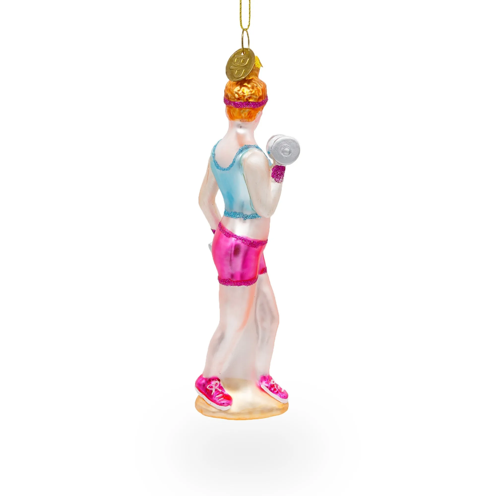 Fit Girl Exercising With Dumbbells - Blown Glass Christmas Ornament