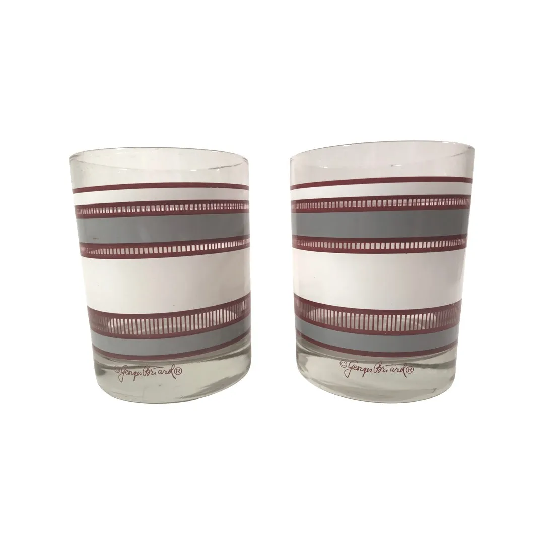 Georges Briard Signed Mid-Century Rust-Gray-White Bands Double Old Fashion Glasses (Set of 2)