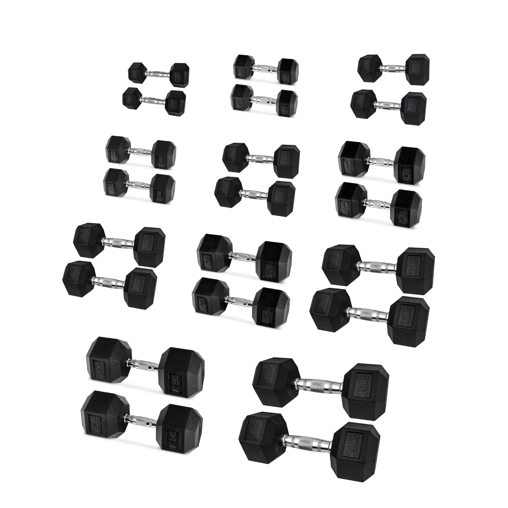 Hex Rubber Dumbbell Pairs