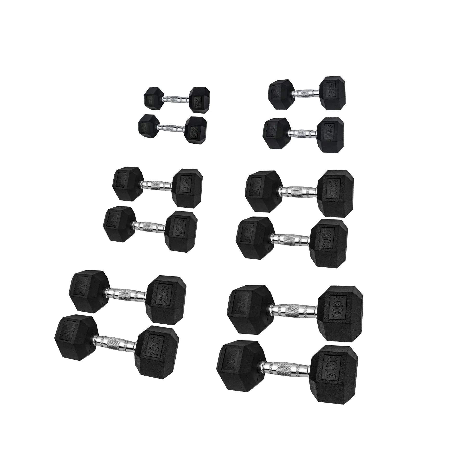 Hex Rubber Dumbbell Pairs