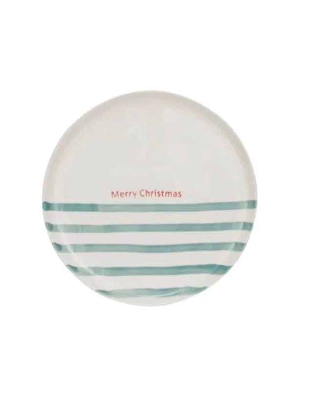 Holiday Stoneware Striped Plate 8.25"