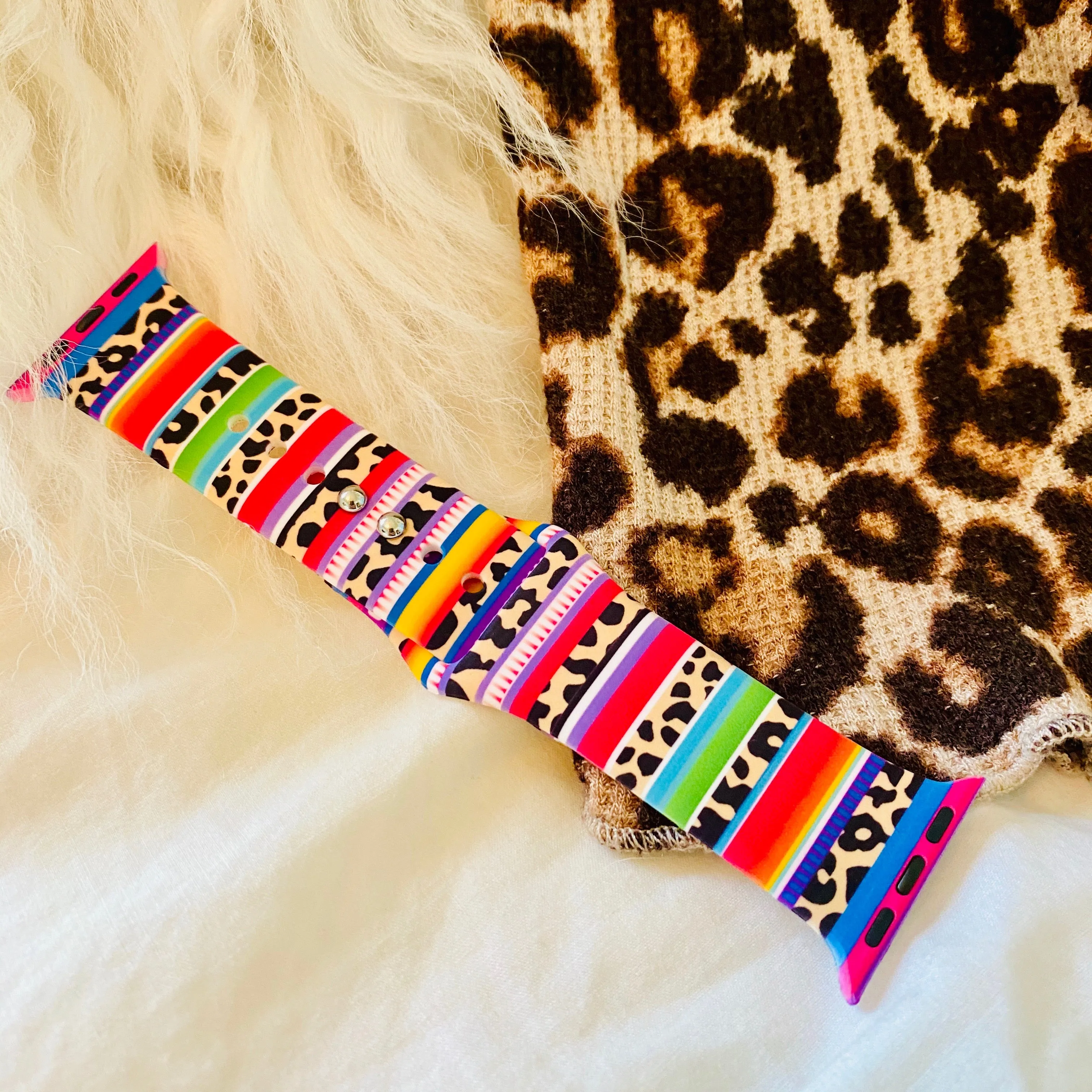 Rainbow Leopard Print Silicone Band For Apple Watch