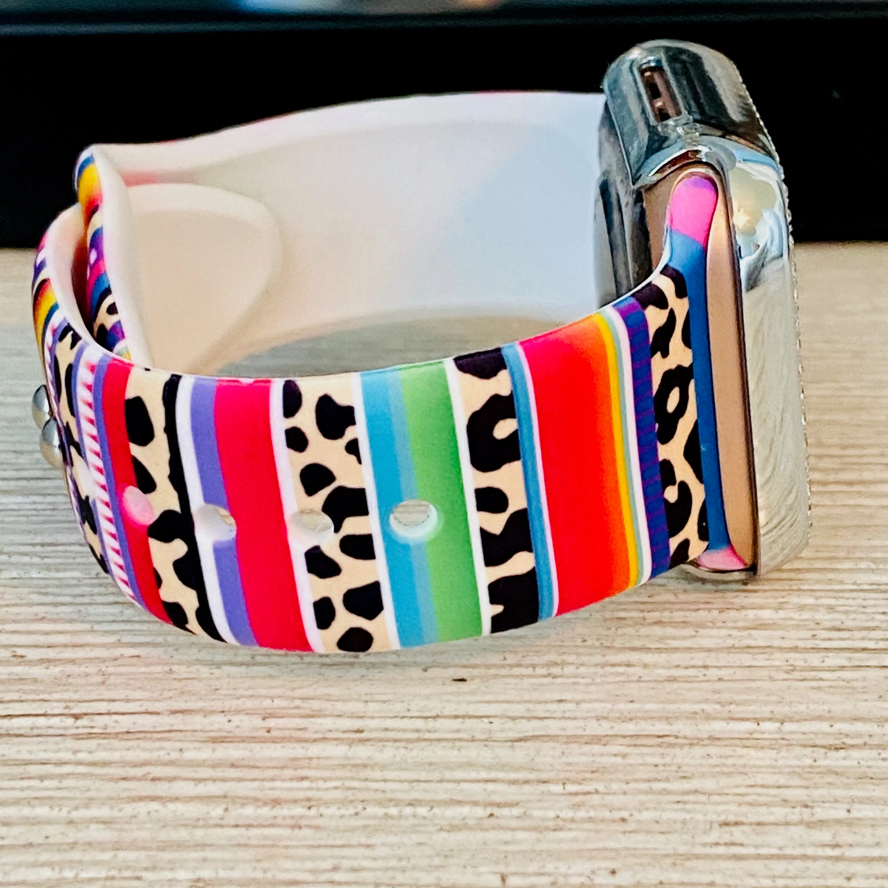 Rainbow Leopard Print Silicone Band For Apple Watch