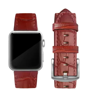 Red Alligator Print Strap / Silver Buckle - 38mm, 40mm, 42mm, 44mm