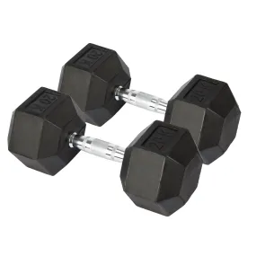 Rubber Hex Dumbbells - 2 x 20kg