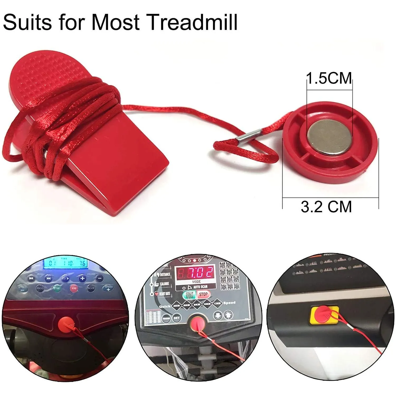 Shopoflux® Treadmill Safety Key | Universal Treadmill Magnet Security Lock | Fitness Replacement Kit for All Treadmill- Red