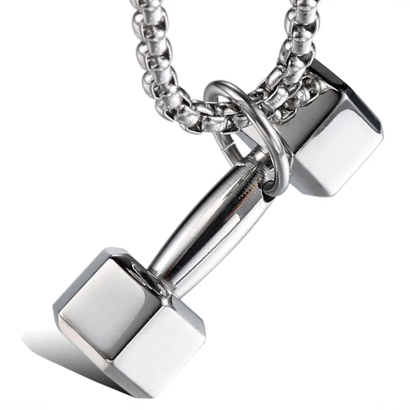 Stylish Titanium Steel Dumbbell Pendant for Fitness Enthusiasts - Unisex Jewelry