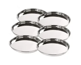 UMAI X SAVYA HOME 6 Pcs Big Plate Set|Stainless Steel Dining Plate Set|Stainless Steel, Blunt Edge, Deep Base|Glossy Finish, Durable, Easy to Clean, Stackable|Steel Plates for Lunch, Breakfast, Dinner